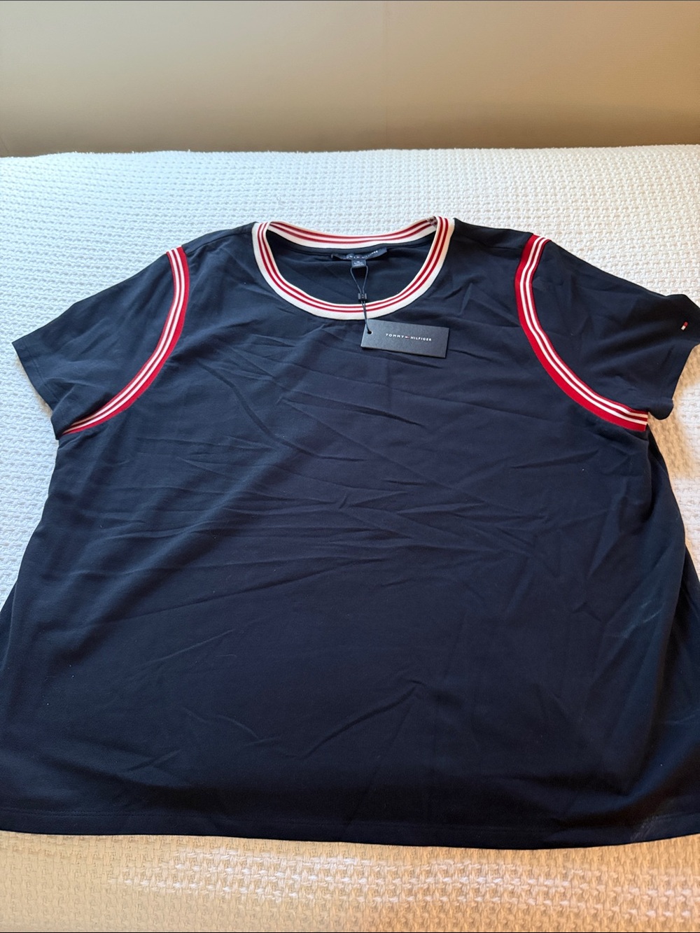 Tommy Hilfiger Navy Short-Sleeve Tee with Red and White Trim